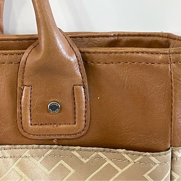 Tommy Hilfiger Shoulder Bag Tote Leather w/ Monogram Print Green & Blue Stripe - Picture 5 of 16